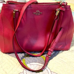 COACH Crossgrain Leather Christie Satchel Shoulder Bag F34673 Carry all Pink/Red